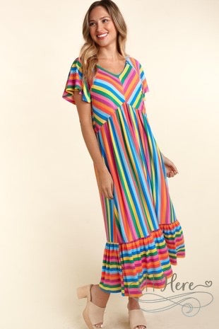 Sunshine Stripes: Playful & Colorful Summer Midi Dress - BFF Here