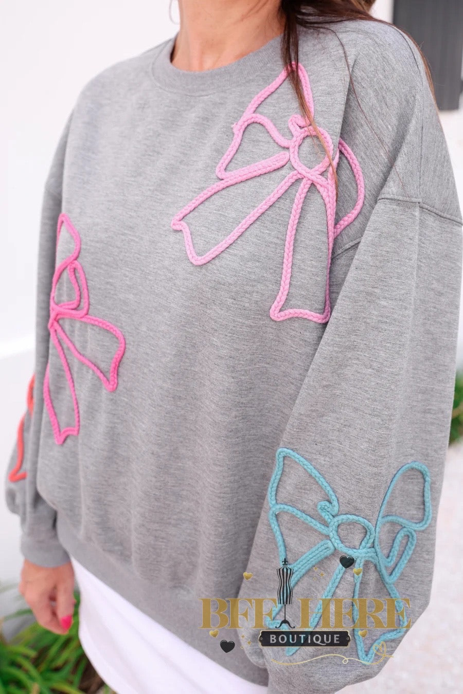 PREORDER-Belle Braided Bow Sweatshirt (ETA Middle of December)