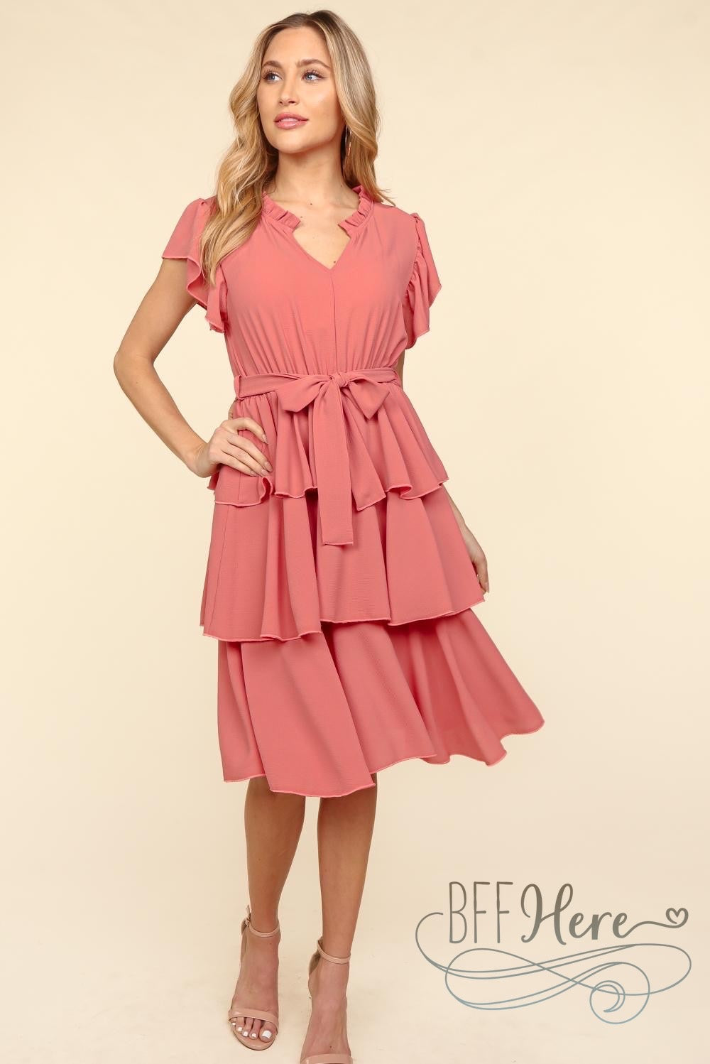PREORDER: Mauve Majesty: Cascading Ruffles Midi Dress (Ships End of May) - BFF Here