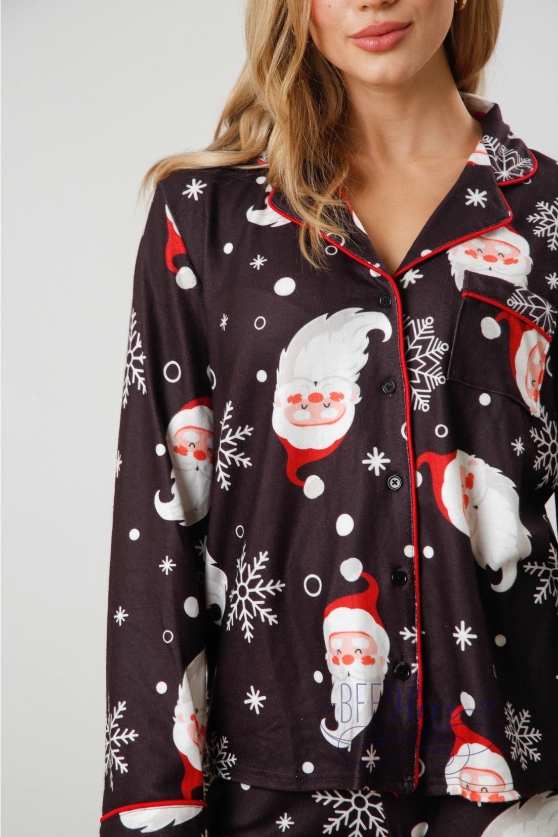 Santa Print PJ Shirt: Dreaming of a Jolly Night - BFF Here