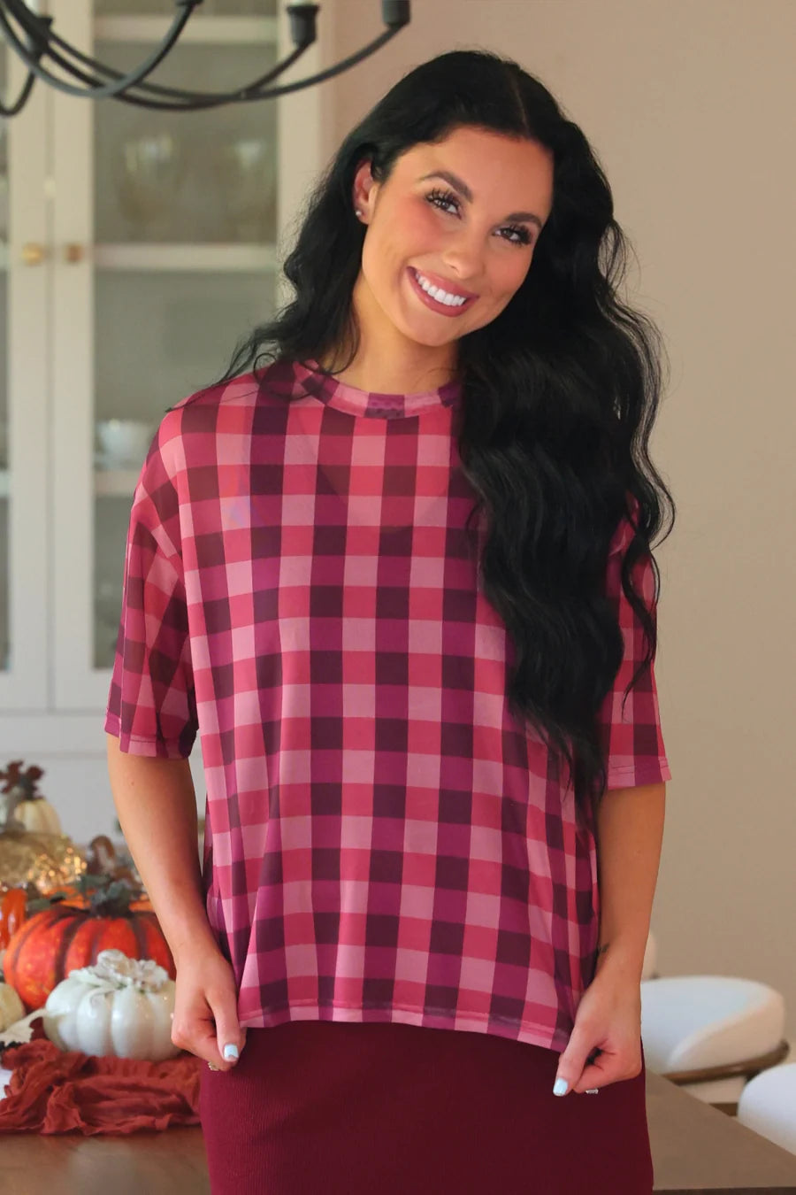PREORDER: Emma Mesh Top / Cranberry Gingham by Jess Lea (ETA: September)