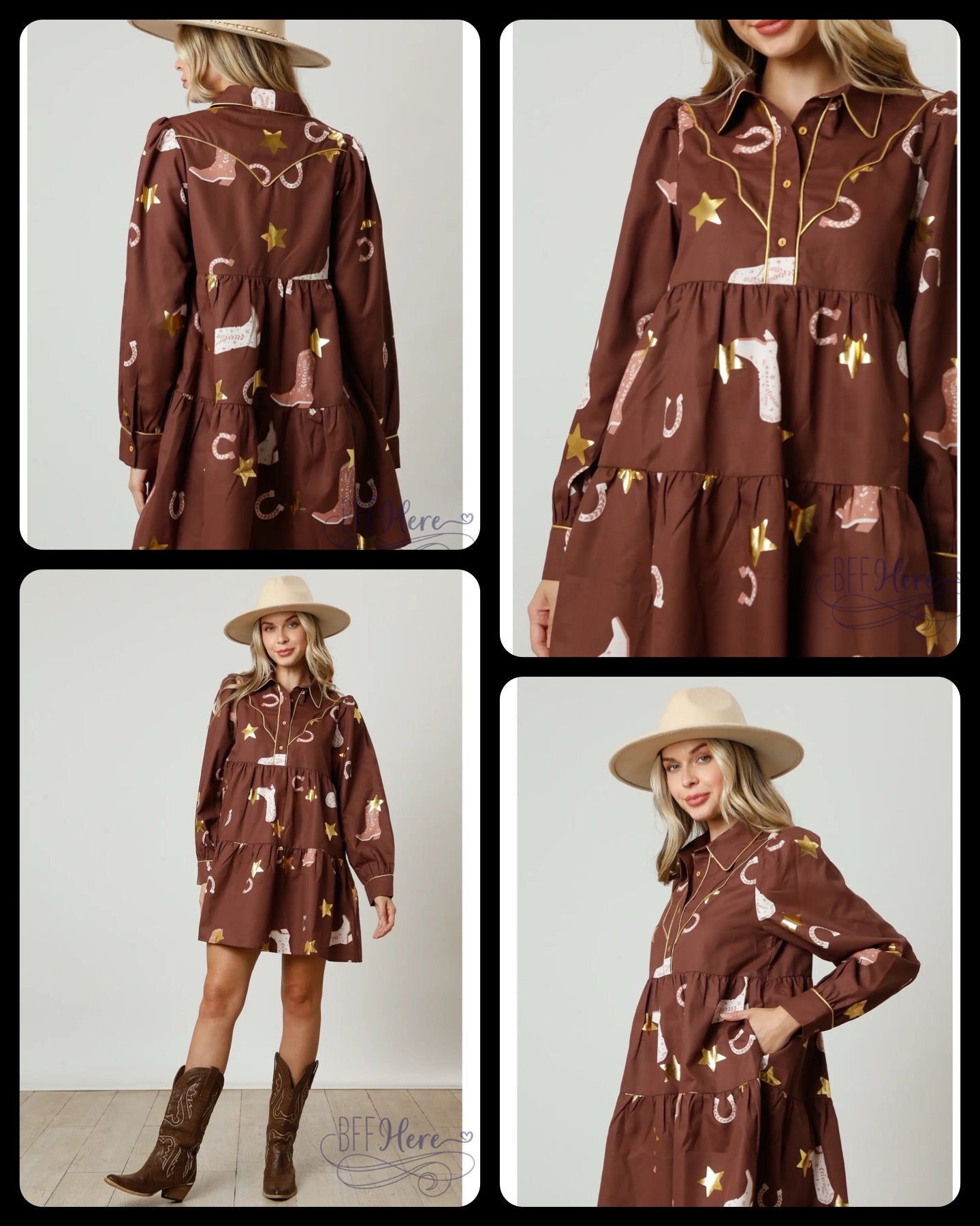 PREORDER: Country Charm: Boot & Horseshoe Print Shirt Dress (Ships Beginning of November) - BFF Here