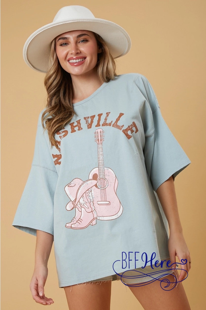 PREORDER: Music City Chic: Nashville Oversized Tee / Choice of Color (Ships Middle of March) - BFF Here