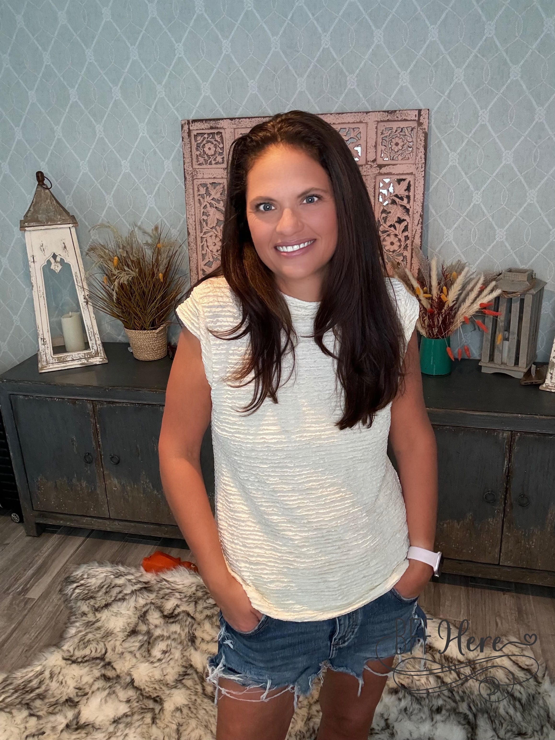 Neutral Charm: Textured Beige Top - BFF Here