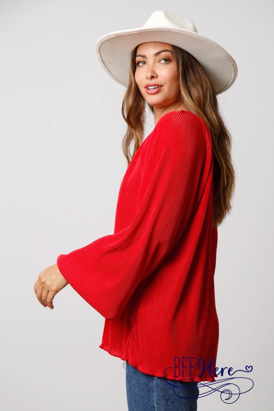 Scarlet Elegance: Back Keyhole Closure Red Blouse - BFF Here
