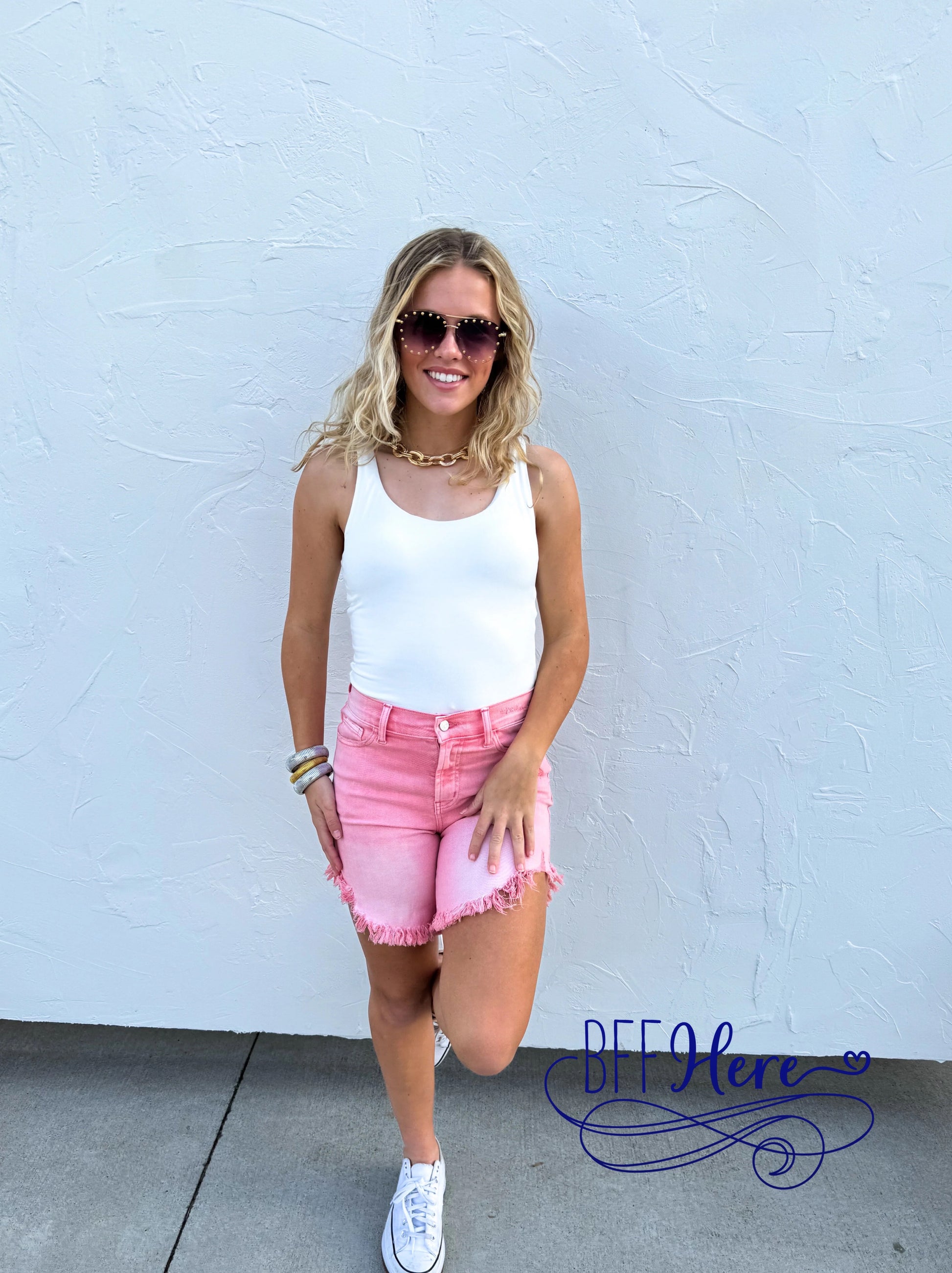 PREORDER: Pretty In Pink Frayed Hem Shorts By Blakeley (Ships End of March) - BFF Here