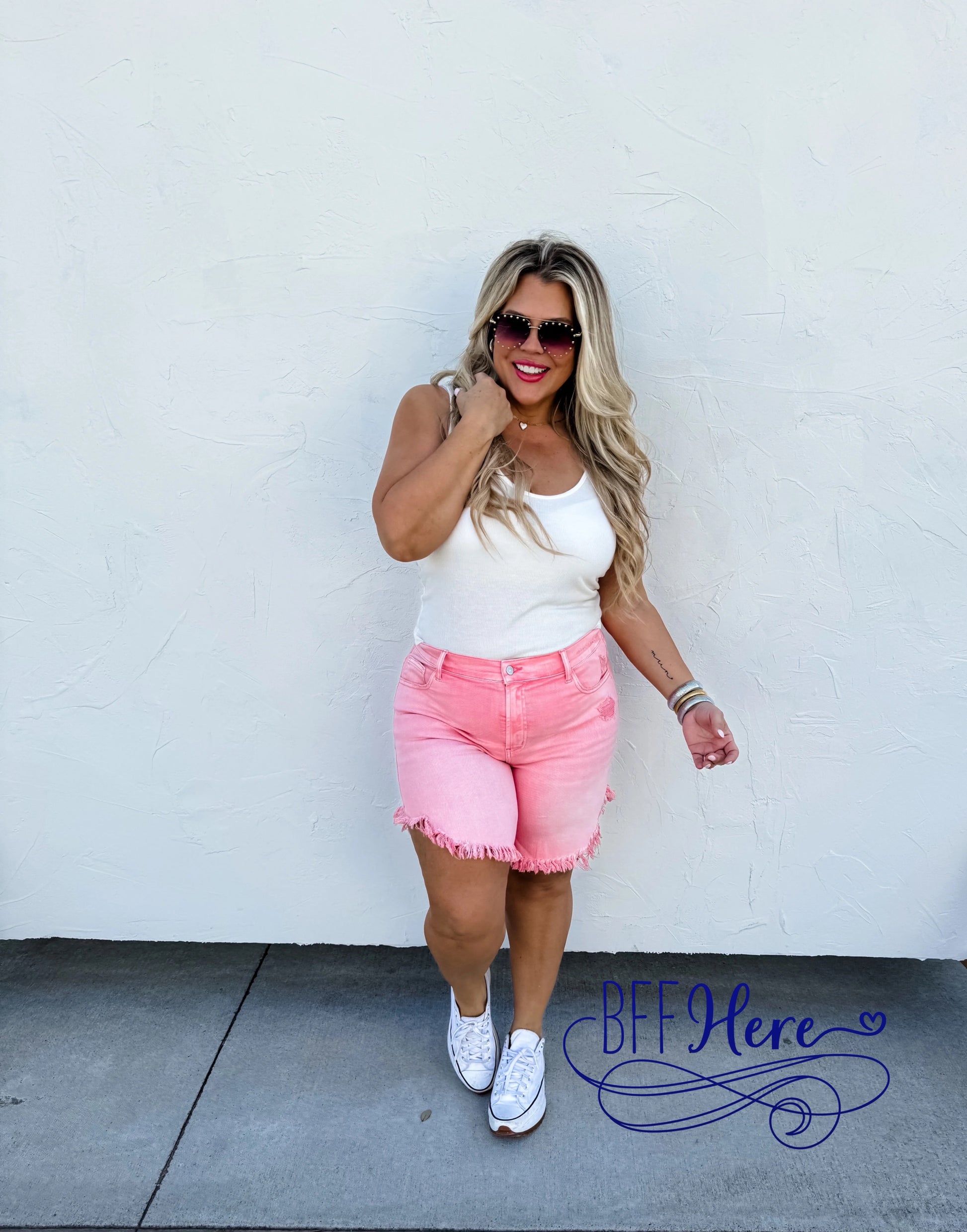 PREORDER: Pretty In Pink Frayed Hem Shorts By Blakeley (Ships End of March) - BFF Here