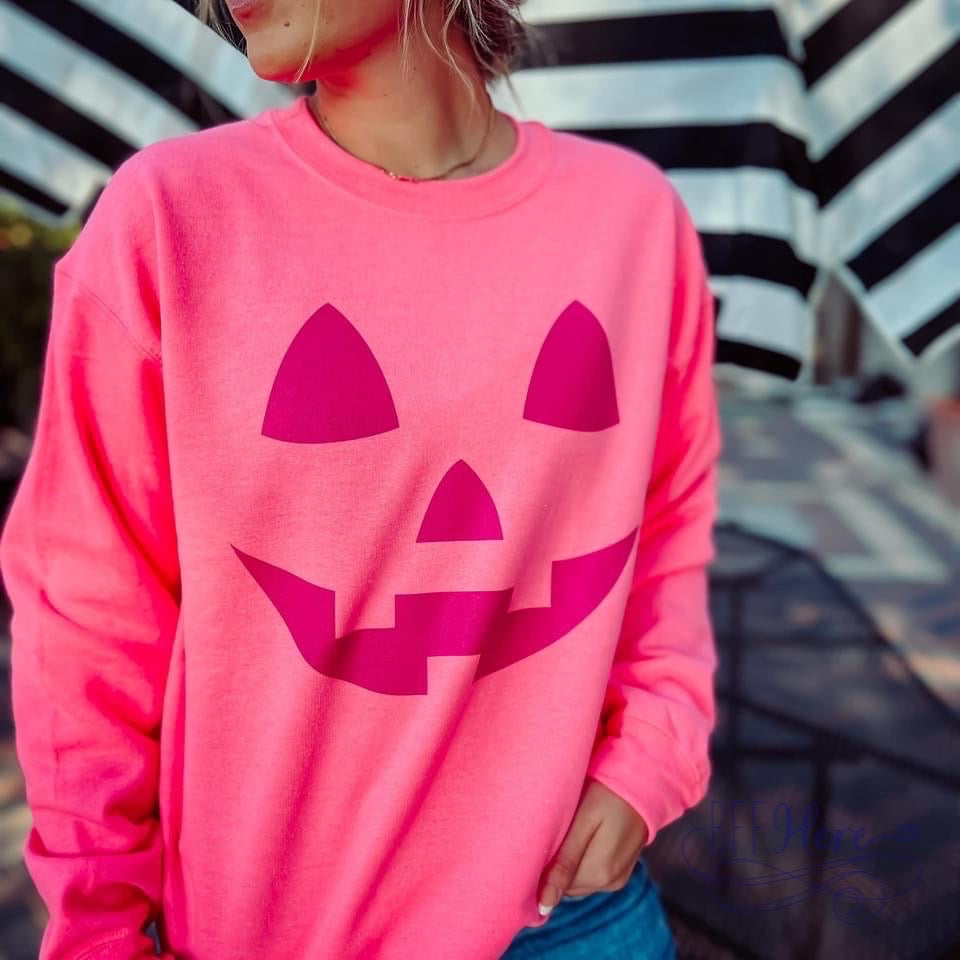 Spooktacular Comfort: The Halloween Pink-O-Lantern Fleece Sweatshirt - BFF Here