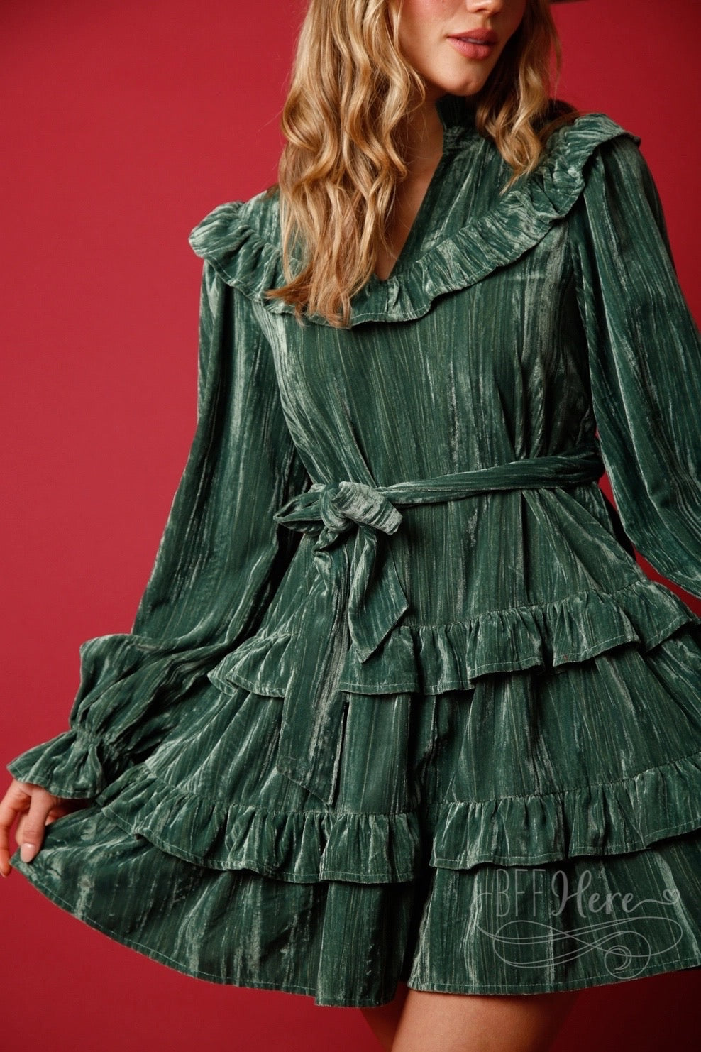 Vintage Glamour: Washed Velvet Ruffle Dress - BFF Here