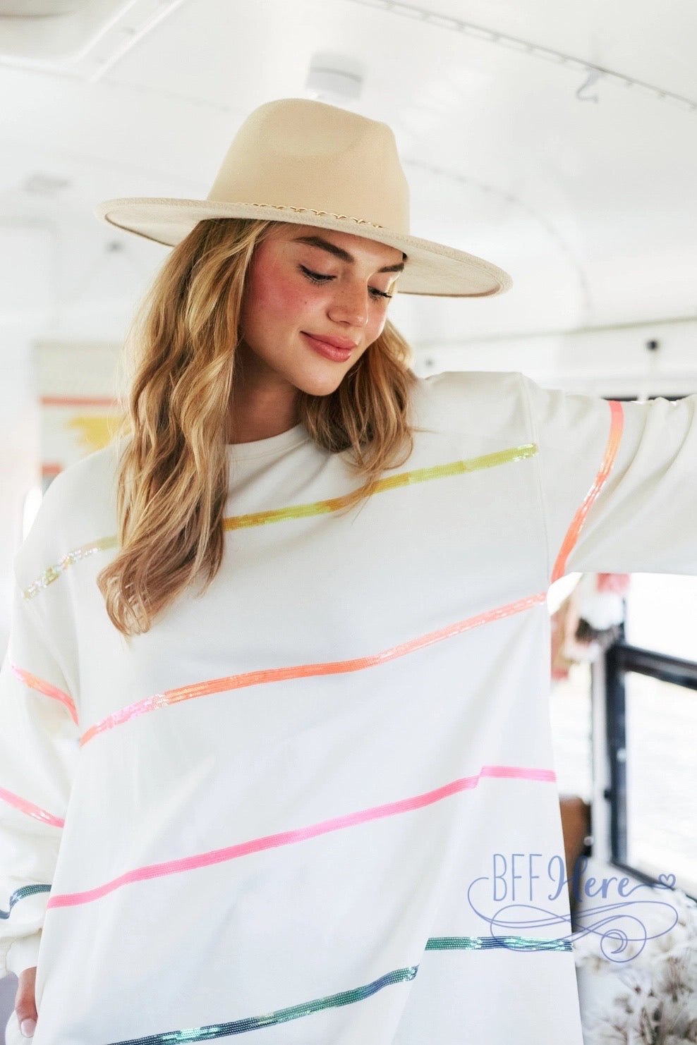 Colorful Allure: Rainbow Sequin Stripe Top for Vibrant Style - BFF Here