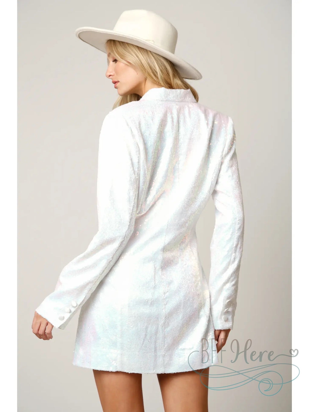 Dazzling Elegance: Sequin-Encrusted Double-Breasted Blazer Dress / Choice of Color - BFF Here