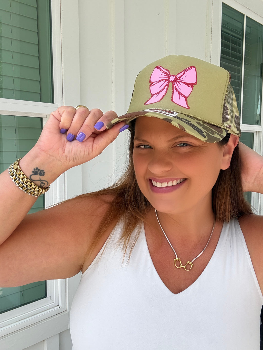 Pink Lace Bow Two Toned Camo Trucker by Southern Bliss (ARRAY) — Ships 2-3 weeks - BFF Here