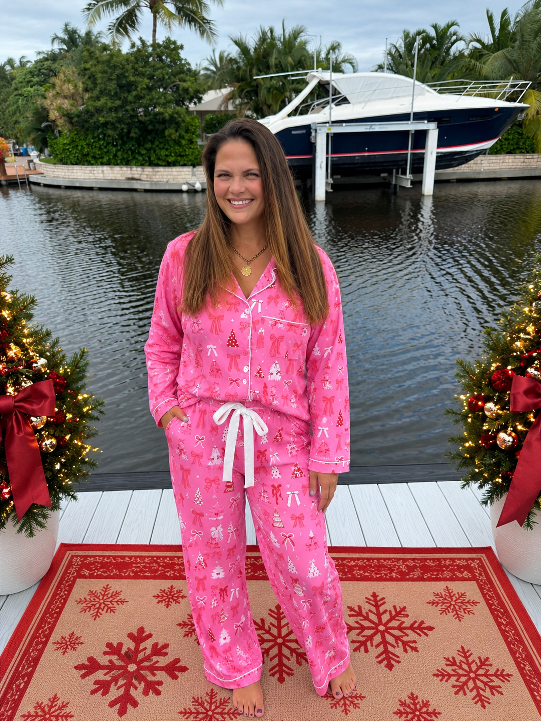 Pretty Pink Christmas Ruffle Pajama Set by Jess Lea - BFF Here