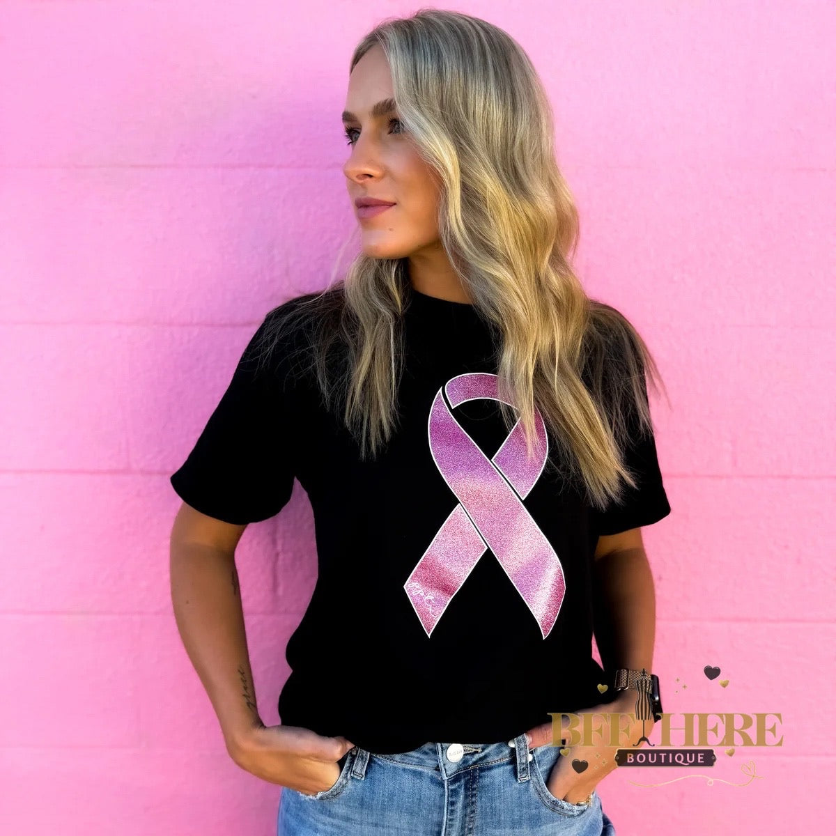 Support and Strength Pink Ribbon Tee - BFF Here