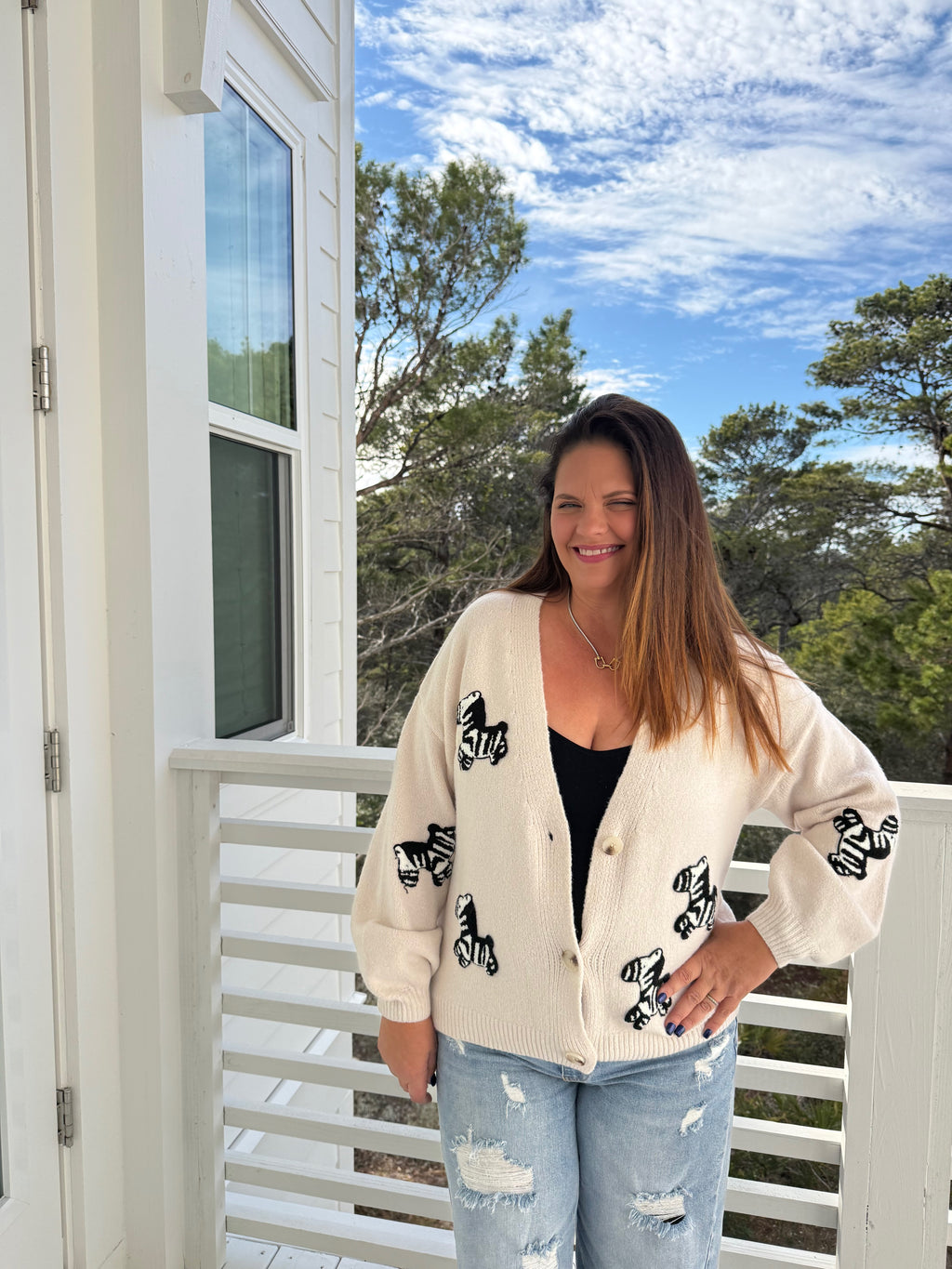 Button Front Cardigan with Zebra Patch by Sew In Love (Ships 2-3 weeks) - BFF Here