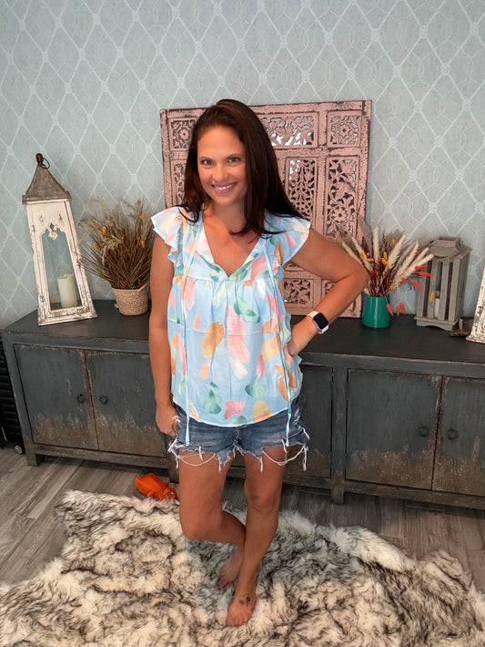 Watercolor Whirl: Pastel Brushstroke Blouse - BFF Here