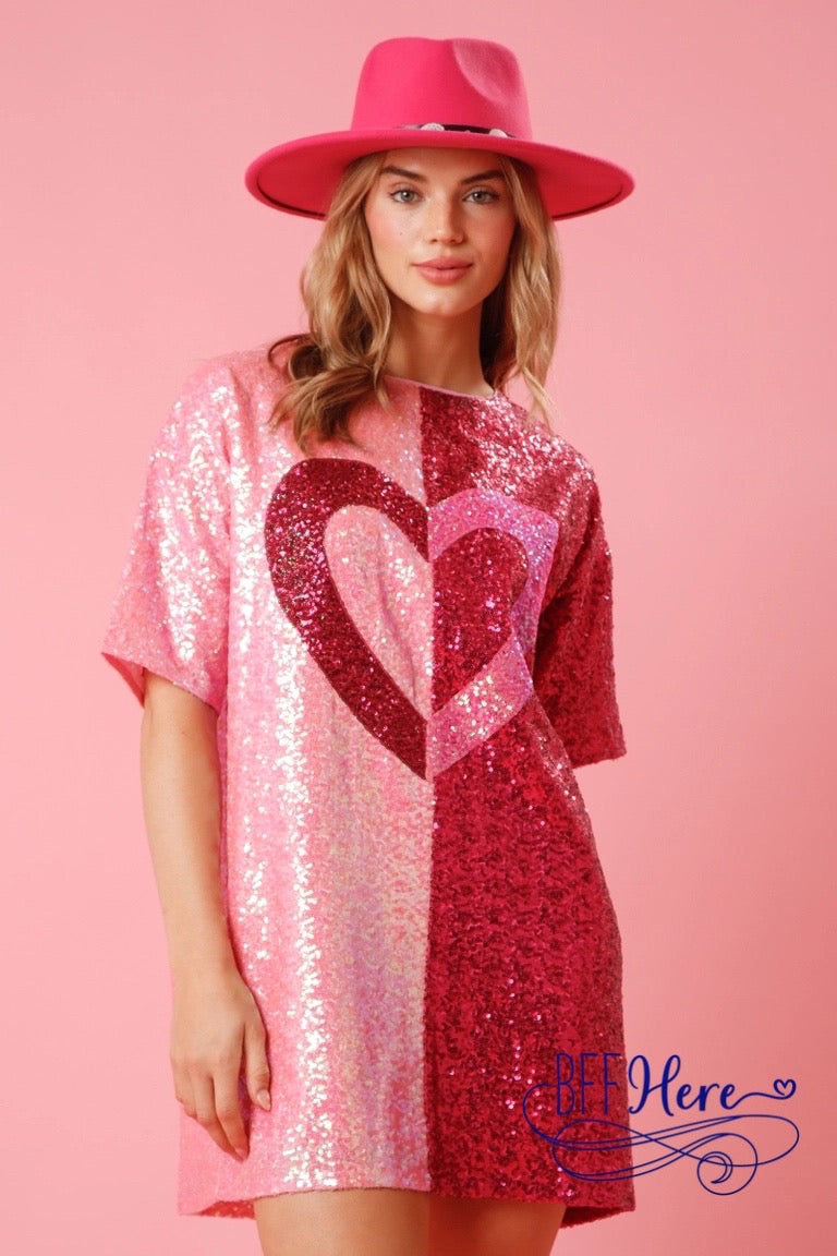 Radiant Hearts: Sequined Color Block Shirt Dress - BFF Here