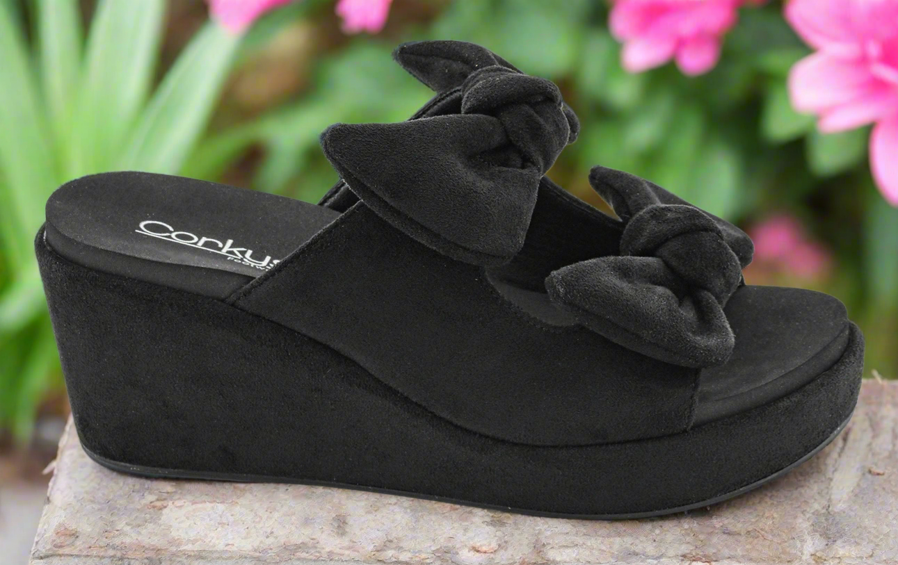 Bowed Up / Black Faux Suede by Corkys - BFF Here