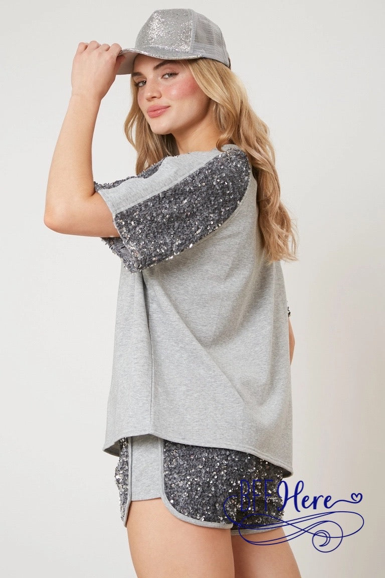 Sparkle Sensation: Velvet Sequin Sleeve Top - BFF Here