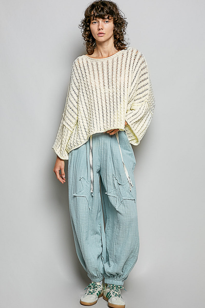 3/4 Sleeve Solid Shiny Thin Acrylic Sweater Cropped Top by POL (Ships 2-3 weeks) - BFF Here