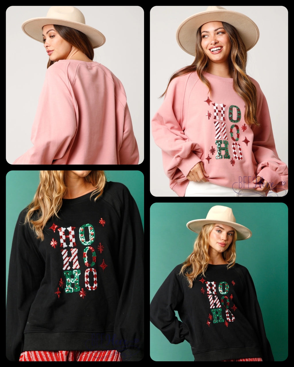 Jolly & Dazzling: Sequin 'Ho Ho Ho' Christmas Sweatshirt / Choice of Color - BFF Here