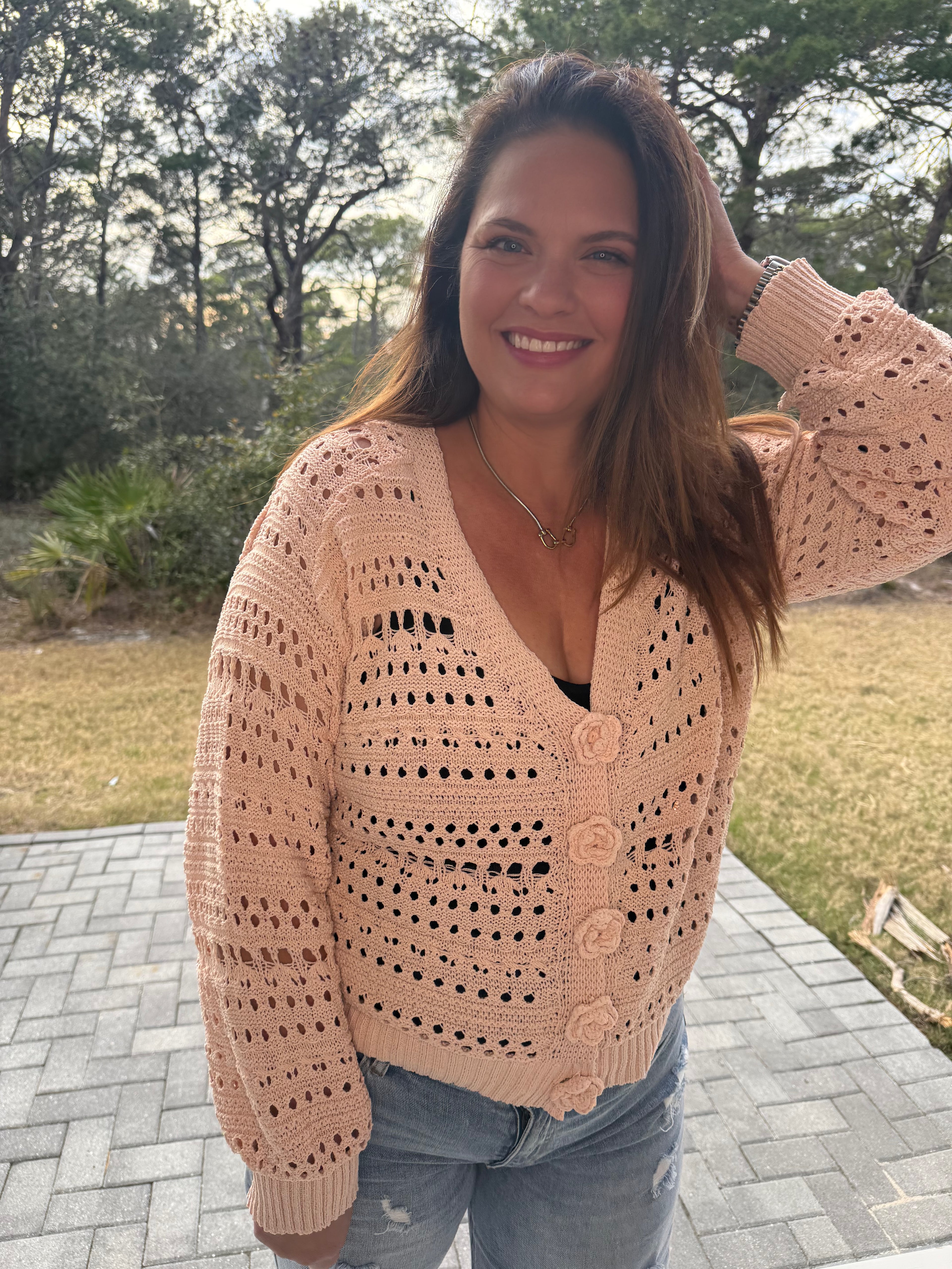 Preorder: 3D Floral Buttons Long Sleeve Thin Sweater Knit Cardigan by POL (ETA: May) - BFF Here