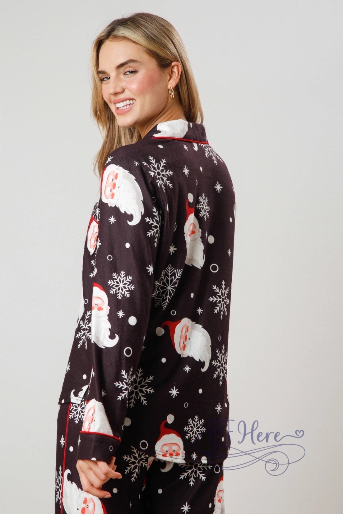 Santa Print PJ Shirt: Dreaming of a Jolly Night - BFF Here