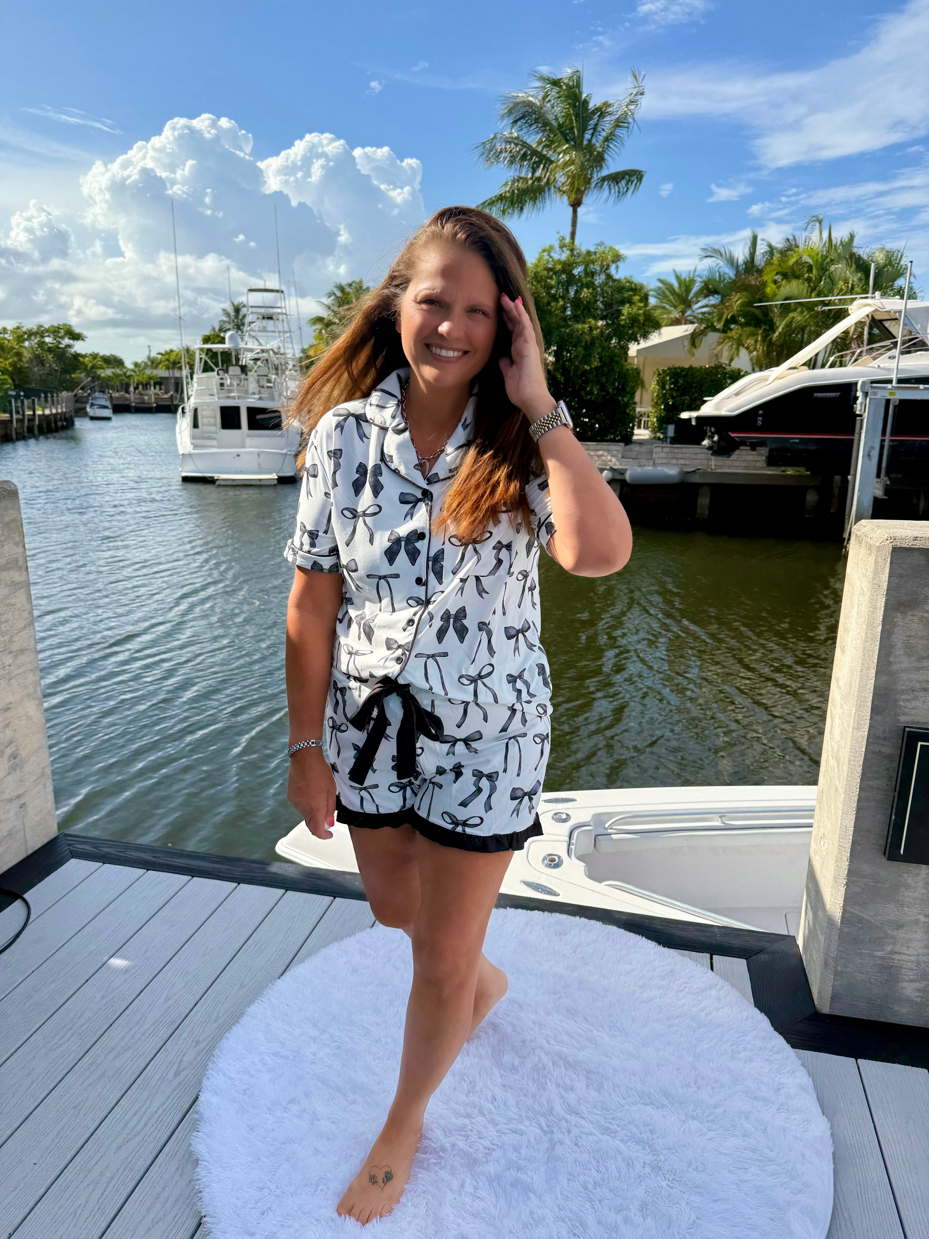 Midnight Bow Short Sleeve Ruffle Pajama Set by Jess Lea - BFF Here