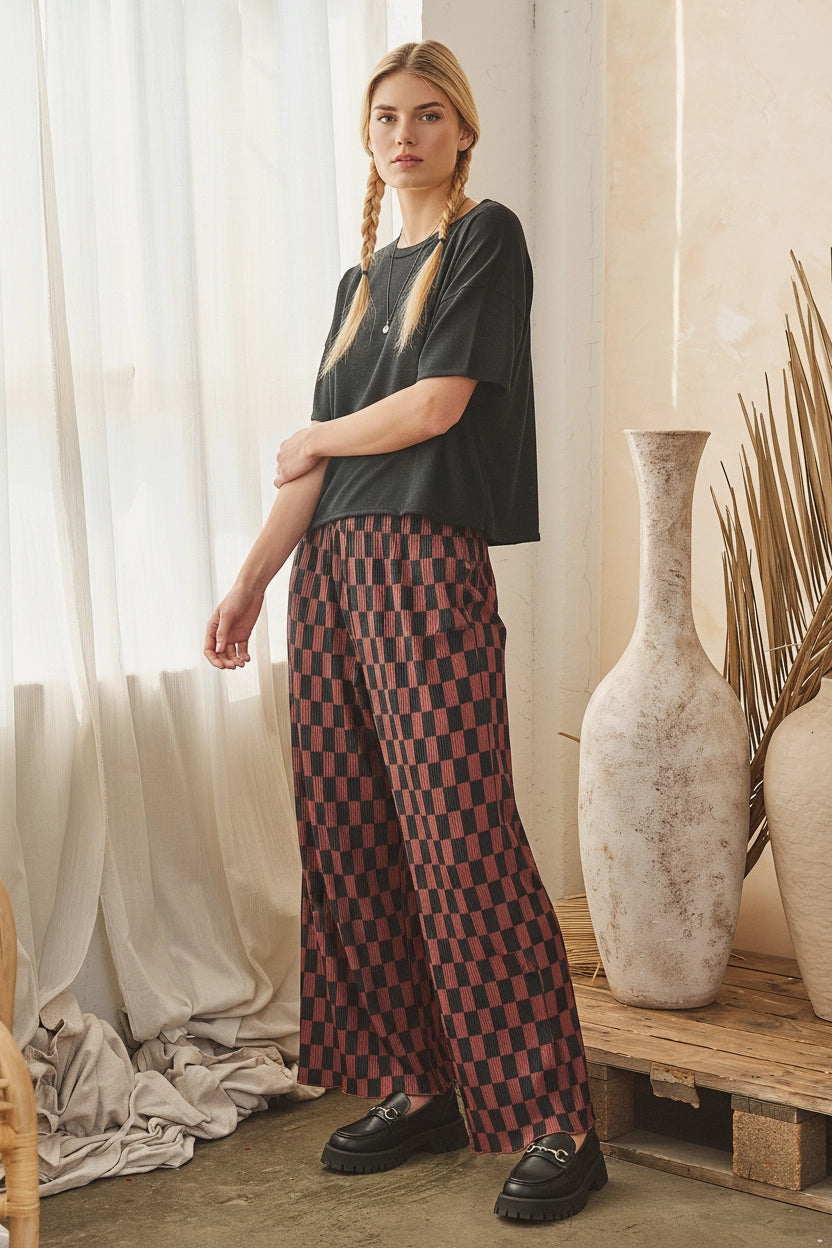 Retro Checkered Wide-Leg Pants by Jade by Jane (Ships 2-3 weeks) - BFF Here
