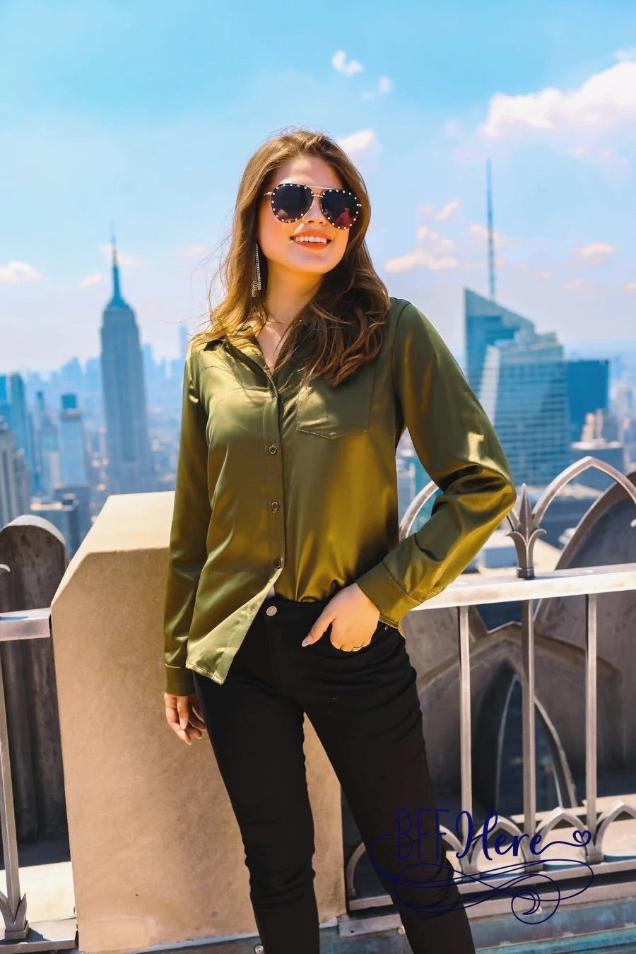 Boss Babe Button Up Top — Olive - BFF Here