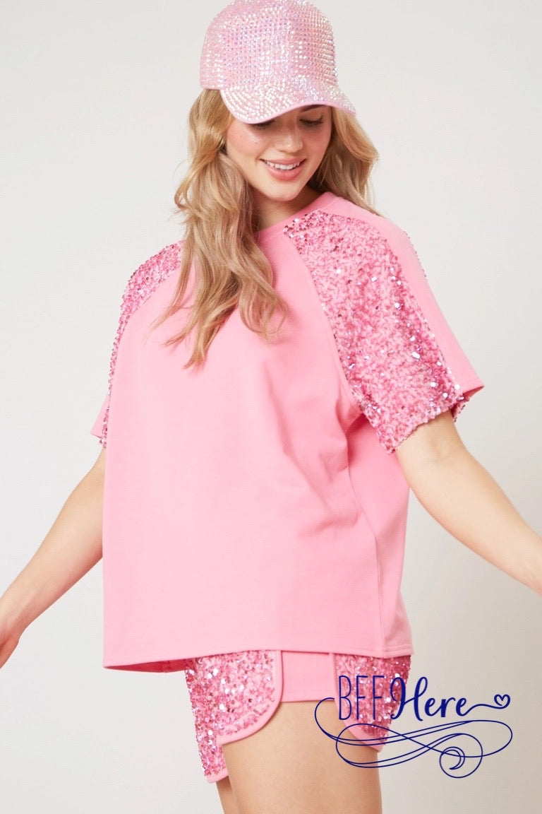 Sparkle Sensation: Velvet Sequin Sleeve Top - BFF Here