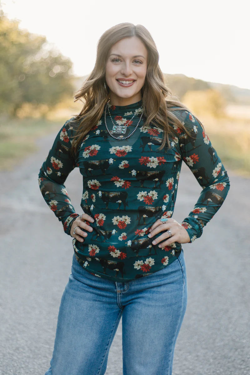 Poinsettias On The Prairie Mesh Top by Sterling Kreek - BFF Here