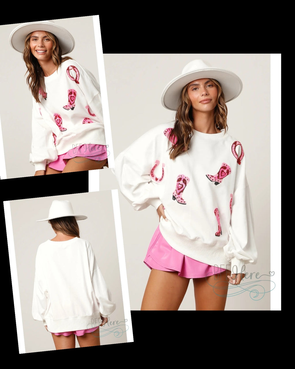 Glamour on the Range: Sequin-Adorned Boots and Horseshoes Sweatshirt - BFF Here
