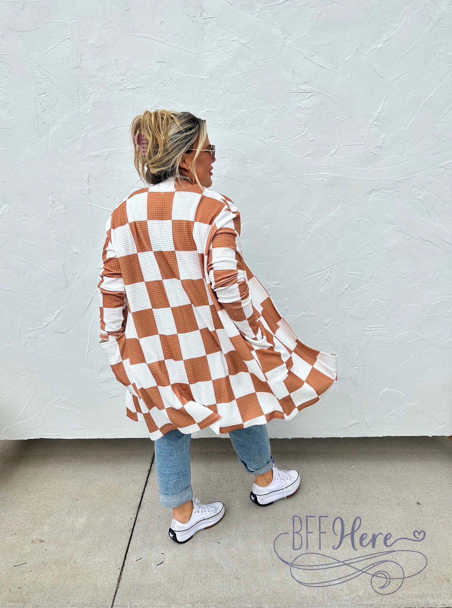 PREORDER— Lola Cardigan / Tan Checkered (Ships Middle of December) - BFF Here