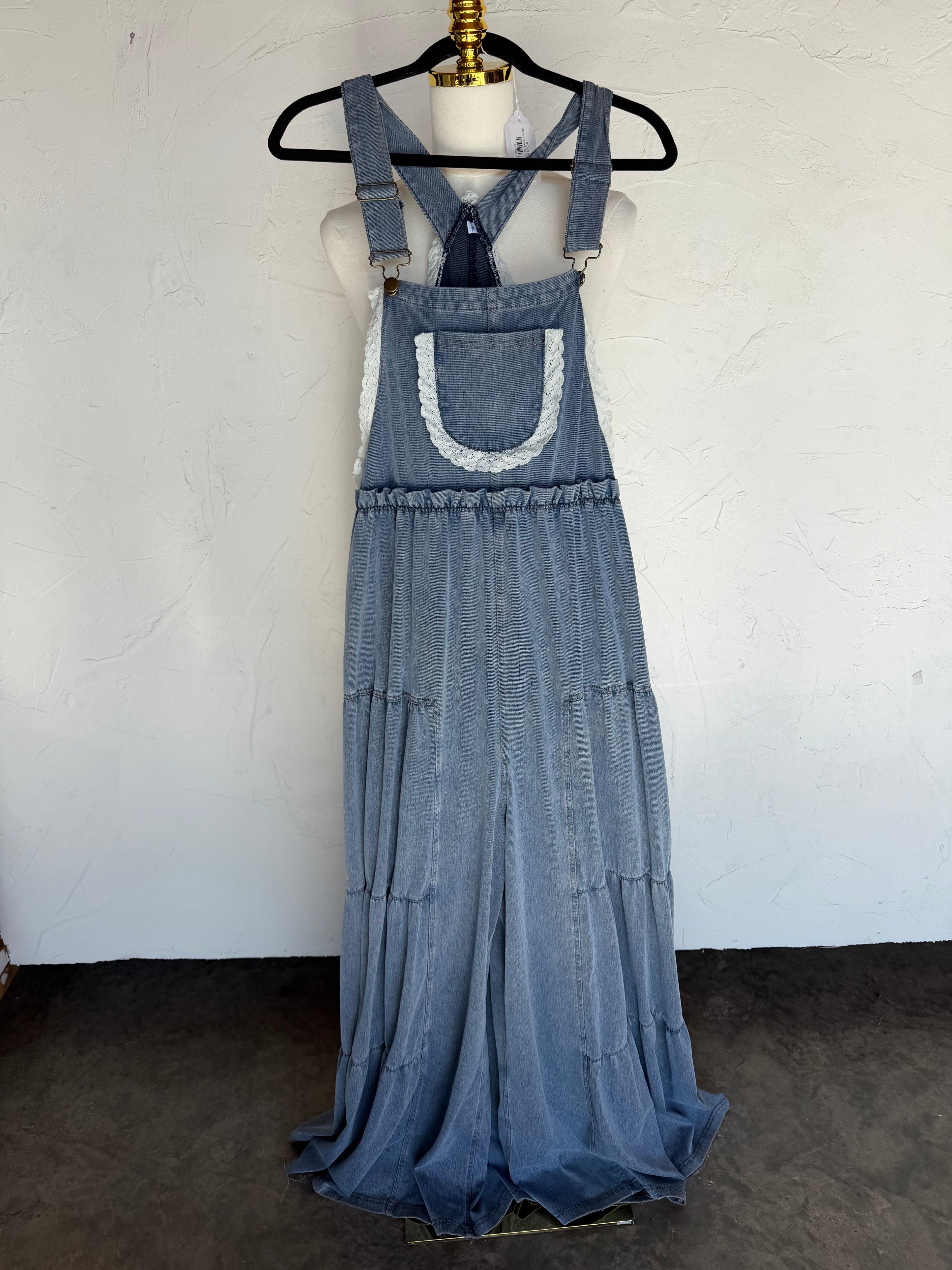 PREORDER-  BOHO & LACE DENIM OVERALLS - BFF Here