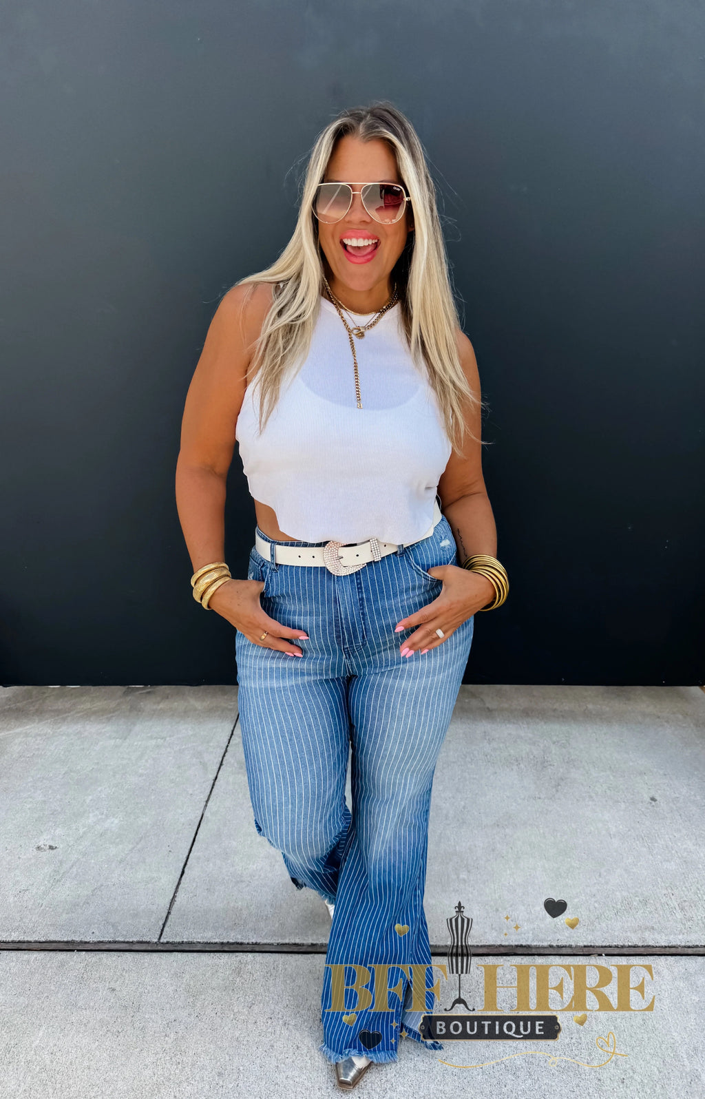 Take Sides Pin Stripe Jeans by Blakeley - BFF Here