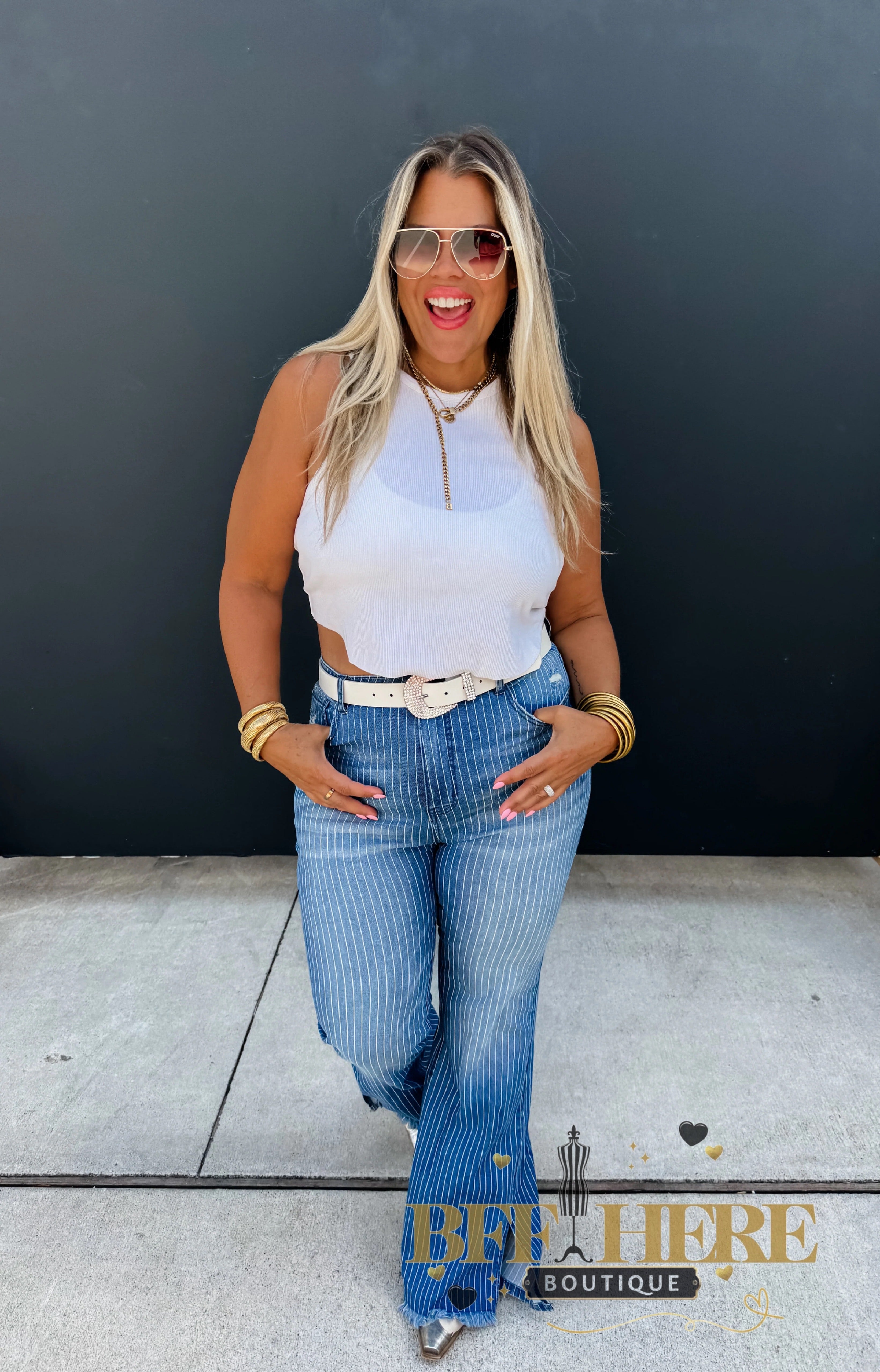 Take Sides Pin Stripe Jeans by Blakeley - BFF Here