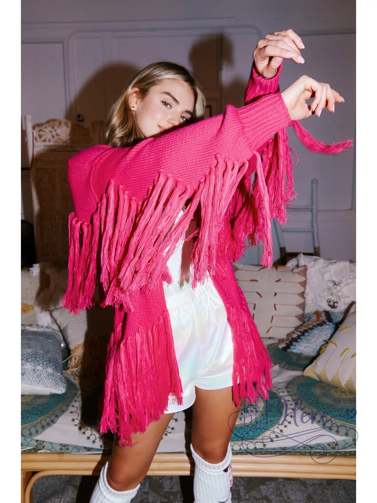 Colorful Cascade: The Fringe Cardigan / Choice of Color - BFF Here