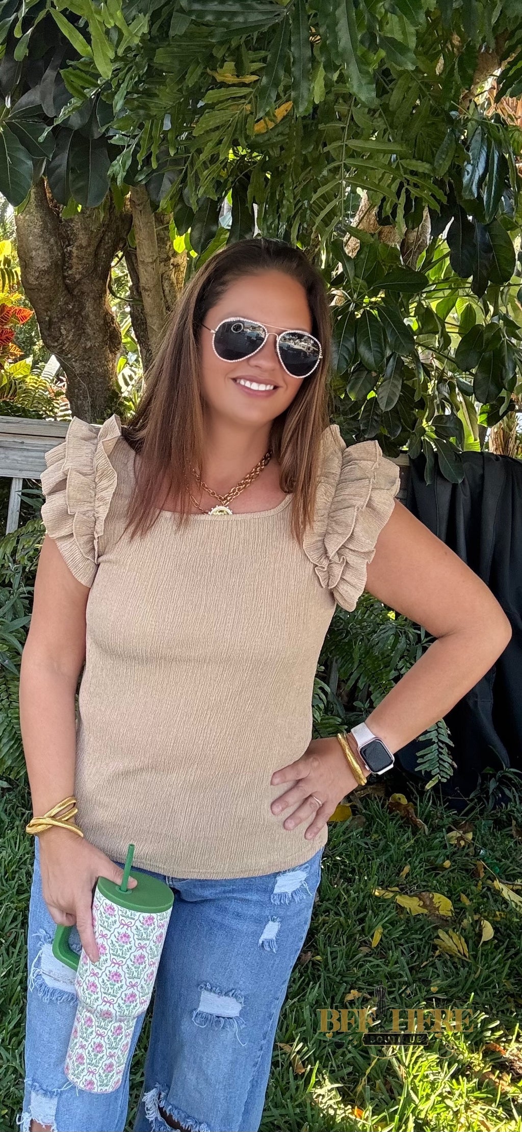 Ruffle Charm Textured Top - BFF Here
