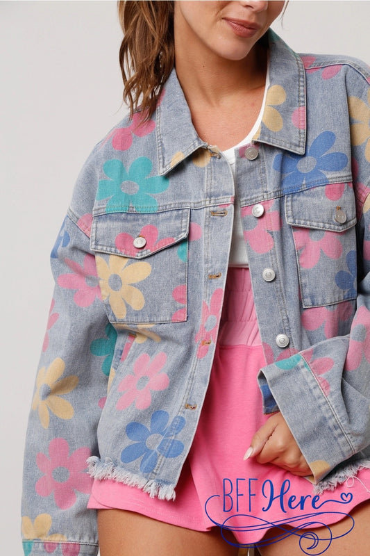 Blooming Style: Floral Print Denim Jacket - BFF Here