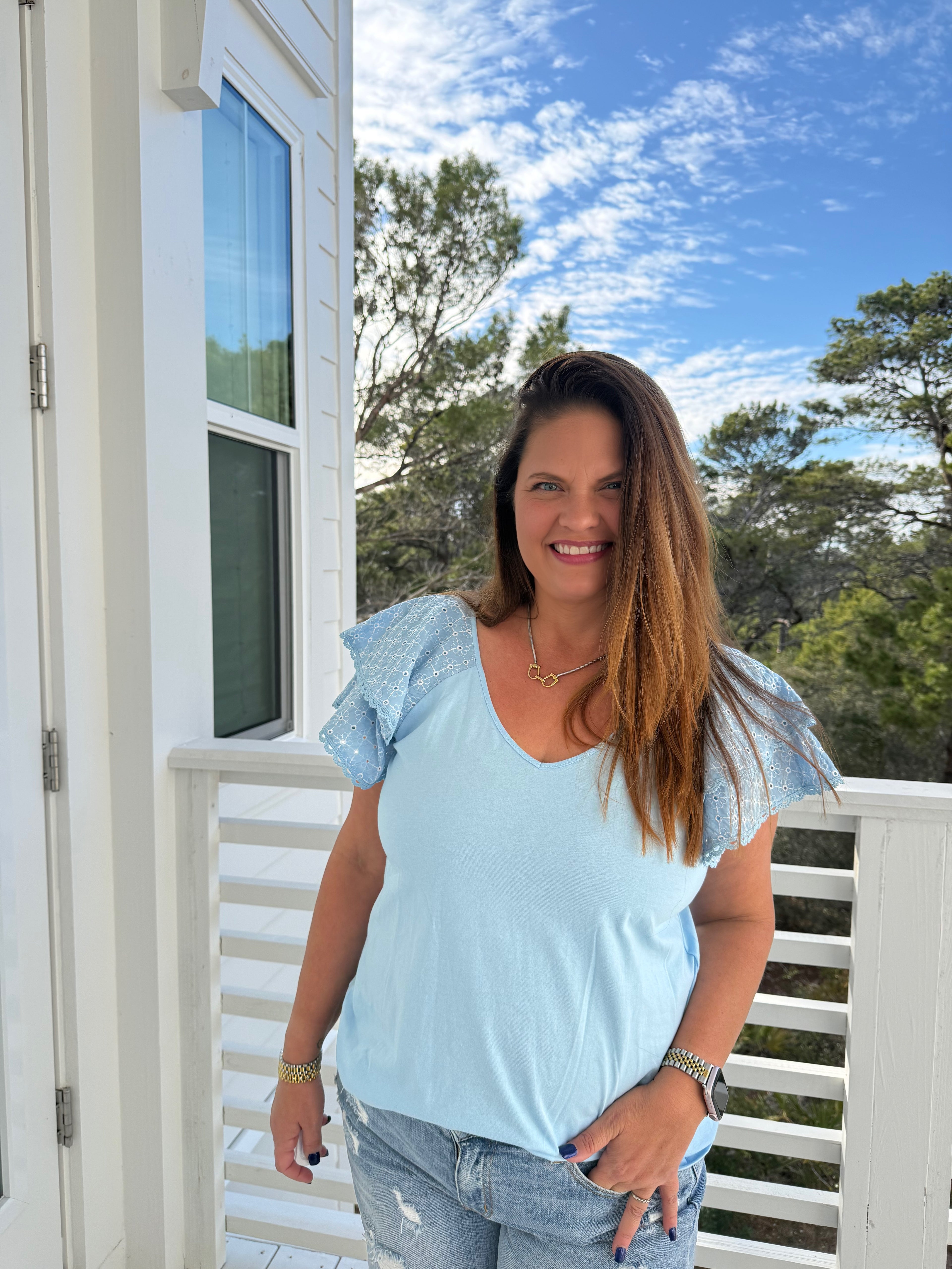 Double Ruffle Sleeve W/ Embroidery Detail Top by Sew In Love (Ships 2-3 weeks) - BFF Here