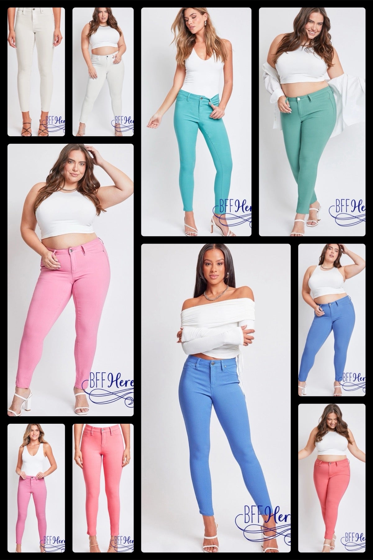 Spring Fling Hyperstretch Mid-Rise Skinny Jean / Choice of Color by YMI - BFF Here