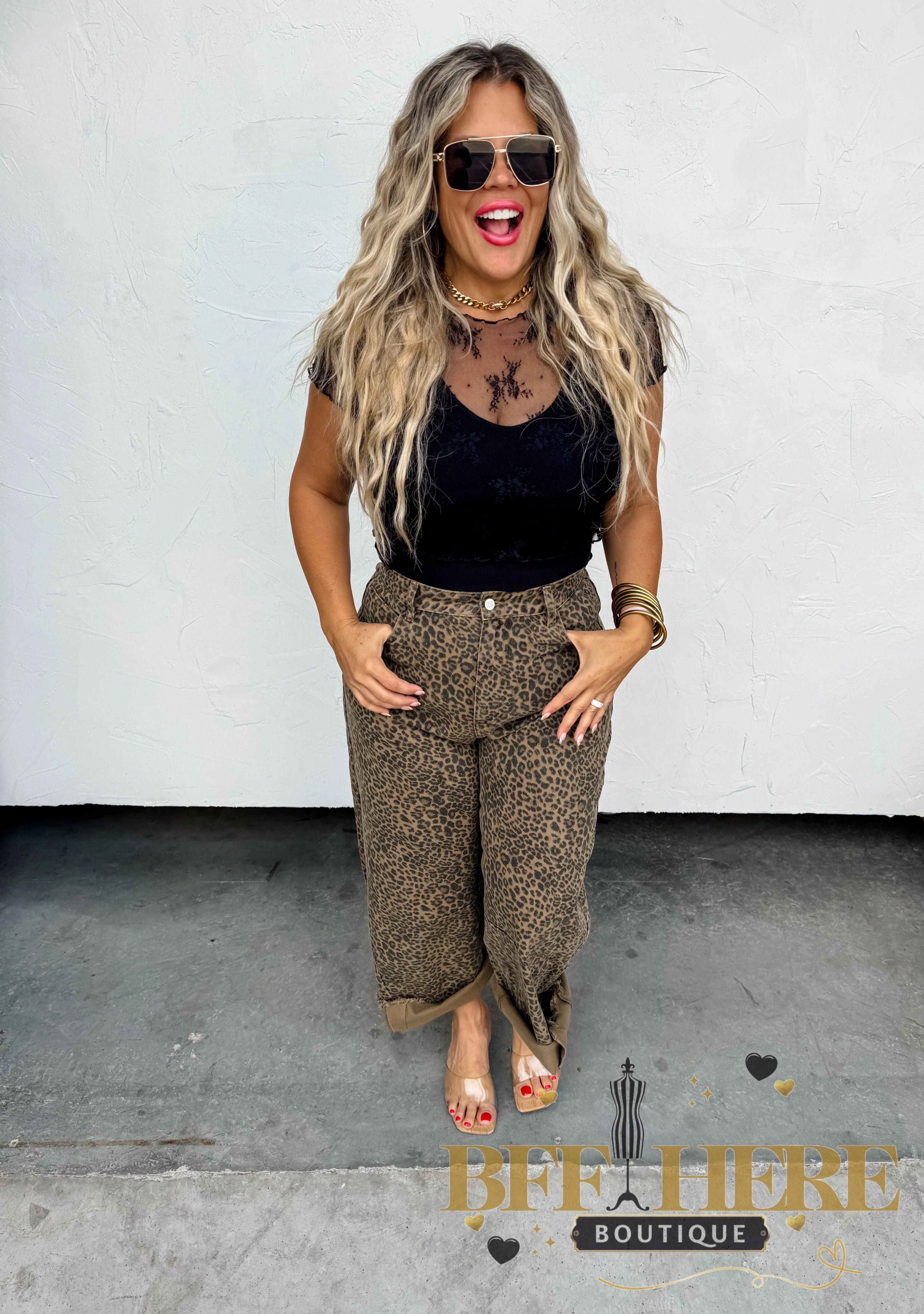 Cheetah Barrel Jeans by Blakeley - BFF Here