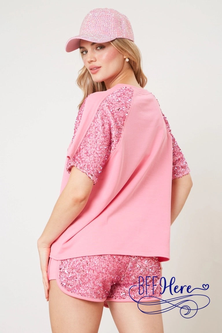 Sparkle Sensation: Velvet Sequin Sleeve Top - BFF Here