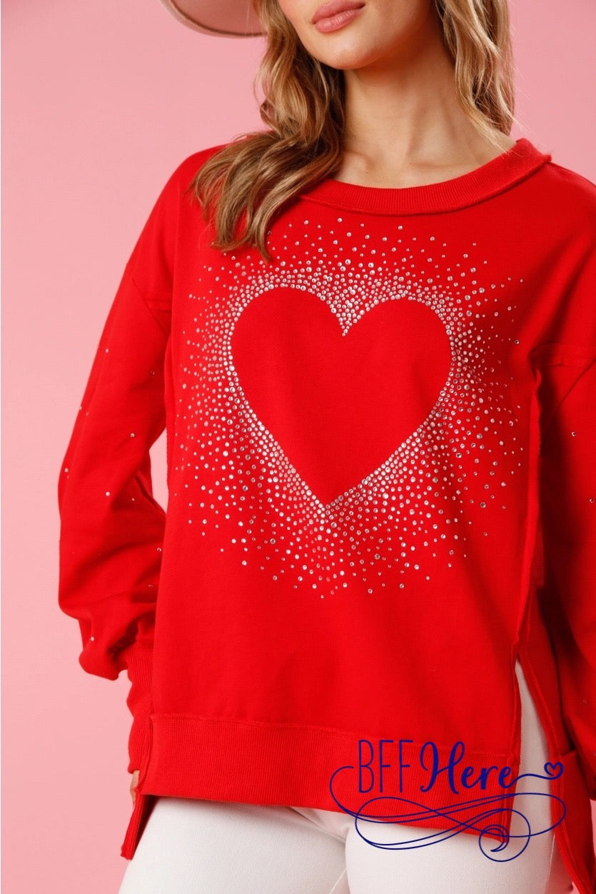 Sparkle & Shine: Rhinestone Heart Pullover - BFF Here