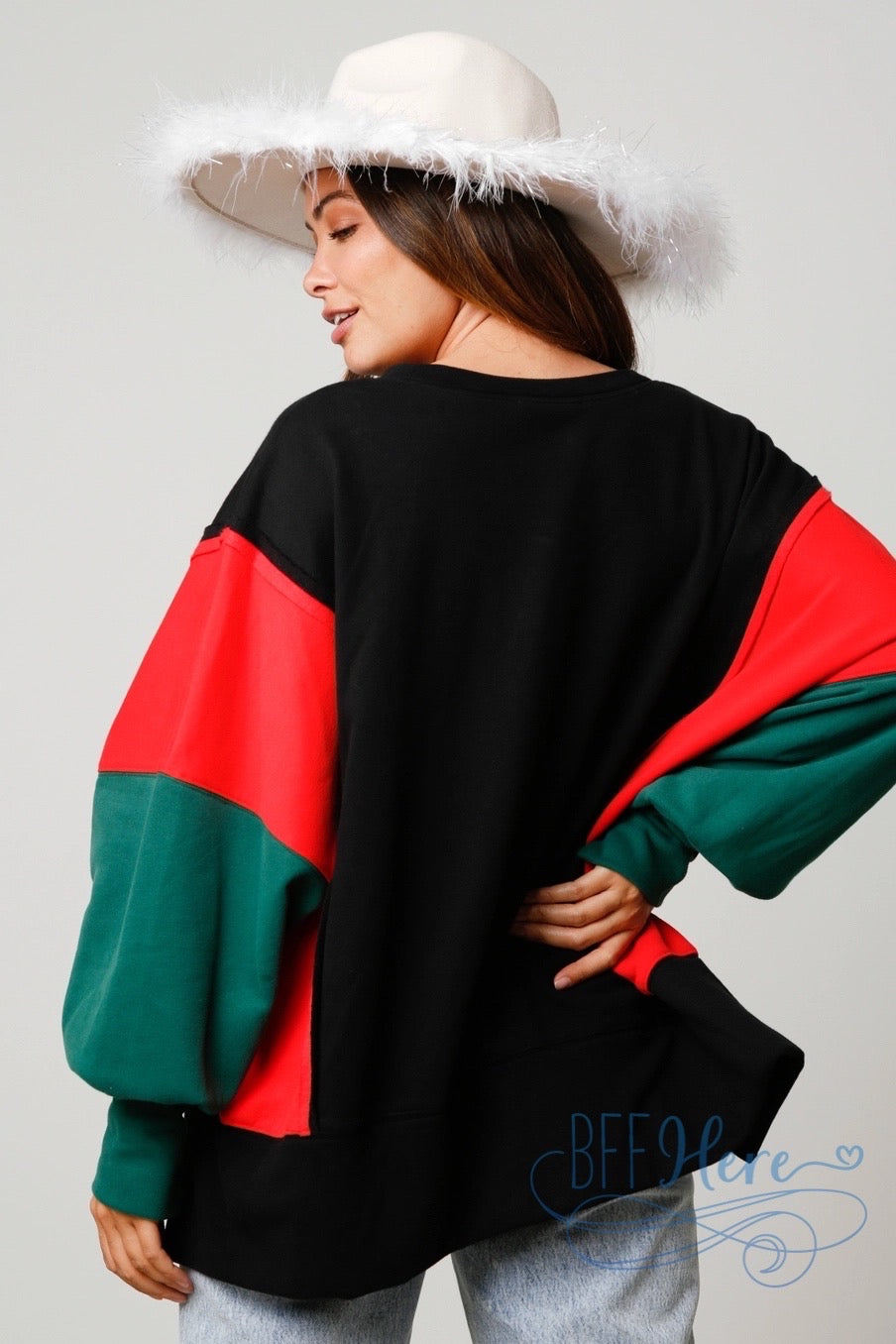 Festive Radiance Christmas Star Color Block Sweatshirt / Choice of Color (Black Ships Beginning of December) - BFF Here