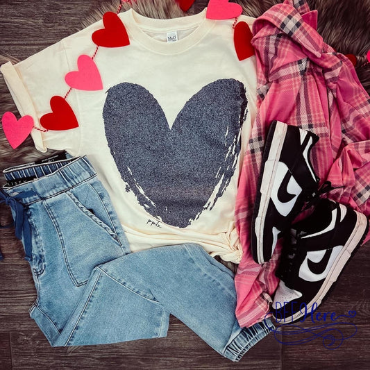 Metallic Love: Gunmetal Glitter Heart T-Shirt - BFF Here