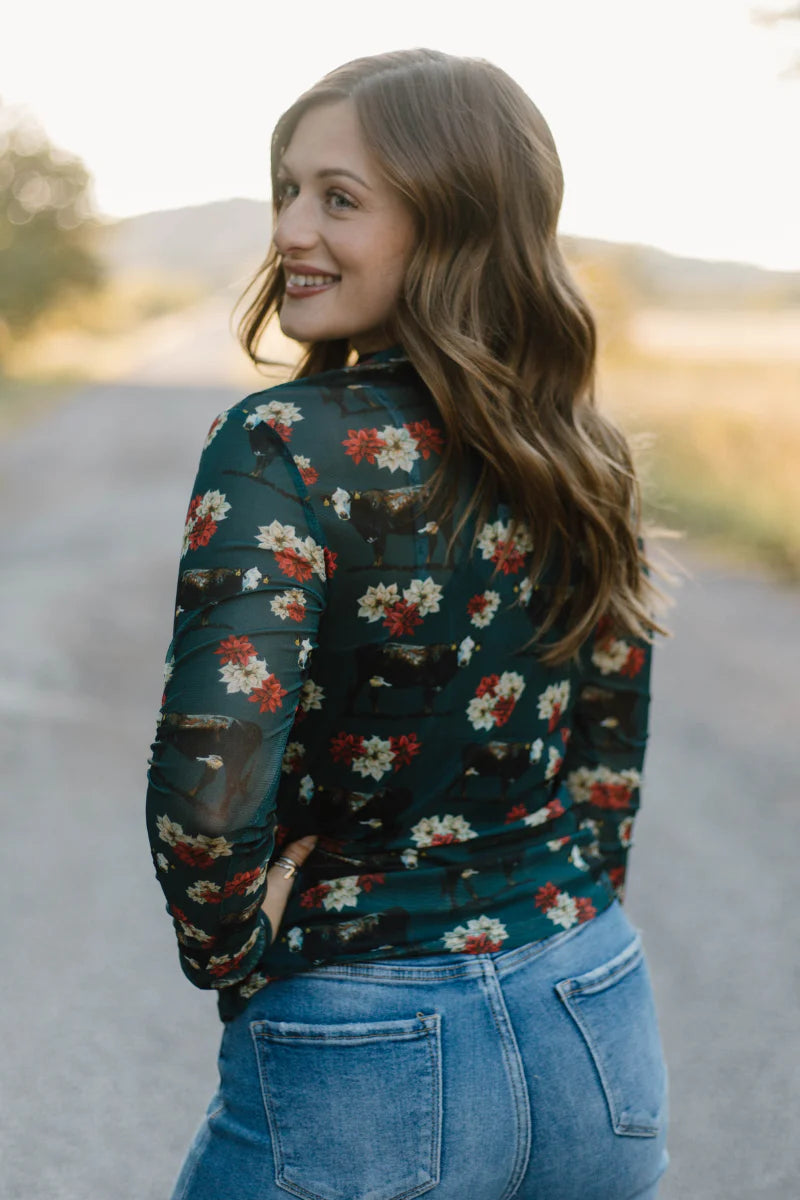 Poinsettias On The Prairie Mesh Top by Sterling Kreek - BFF Here