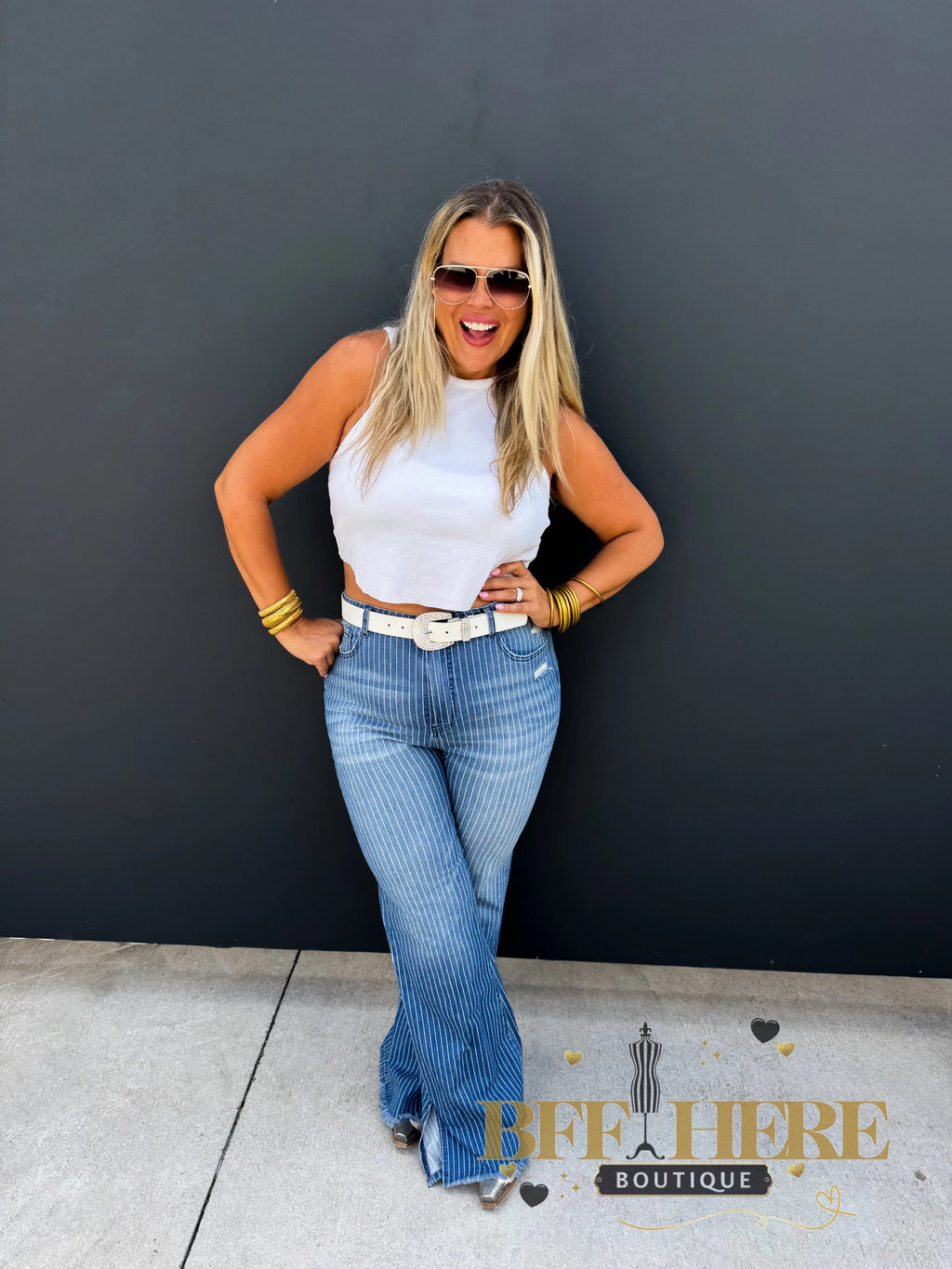 Take Sides Pin Stripe Jeans by Blakeley - BFF Here