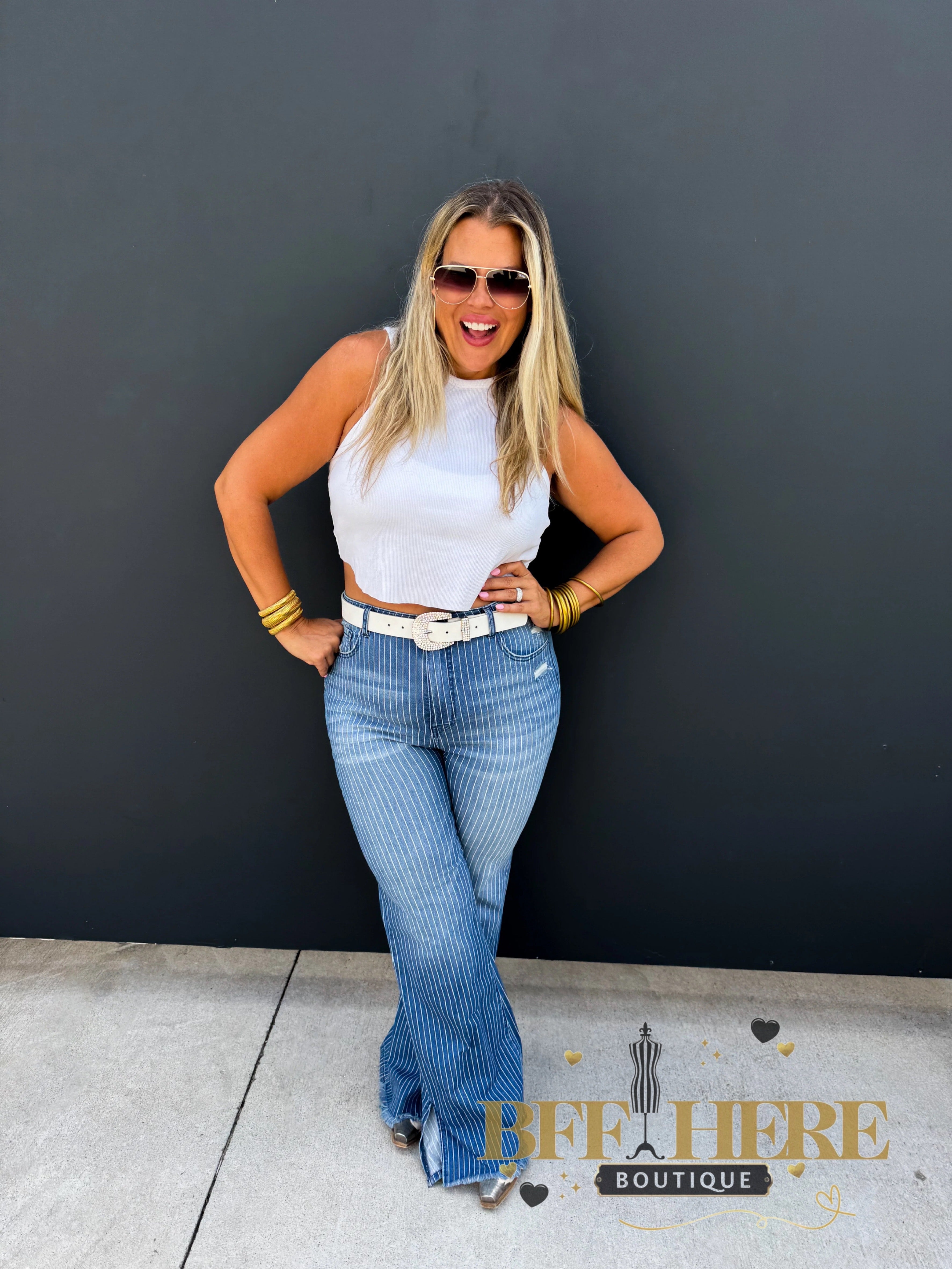 Take Sides Pin Stripe Jeans by Blakeley - BFF Here